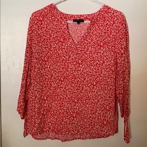 Red and White Floral Print Shirt